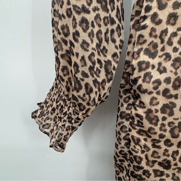 Abercrombie & Fitch Long Sleeve Ruffle Hem Mini Dress Leopard Print Smocked - Picture 7 of 12